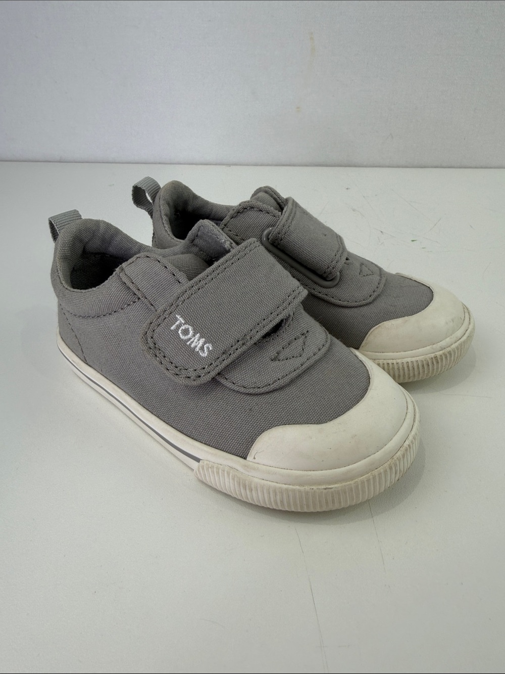 TOMS Kids Gray Canvas Hook and Loop Sneakers